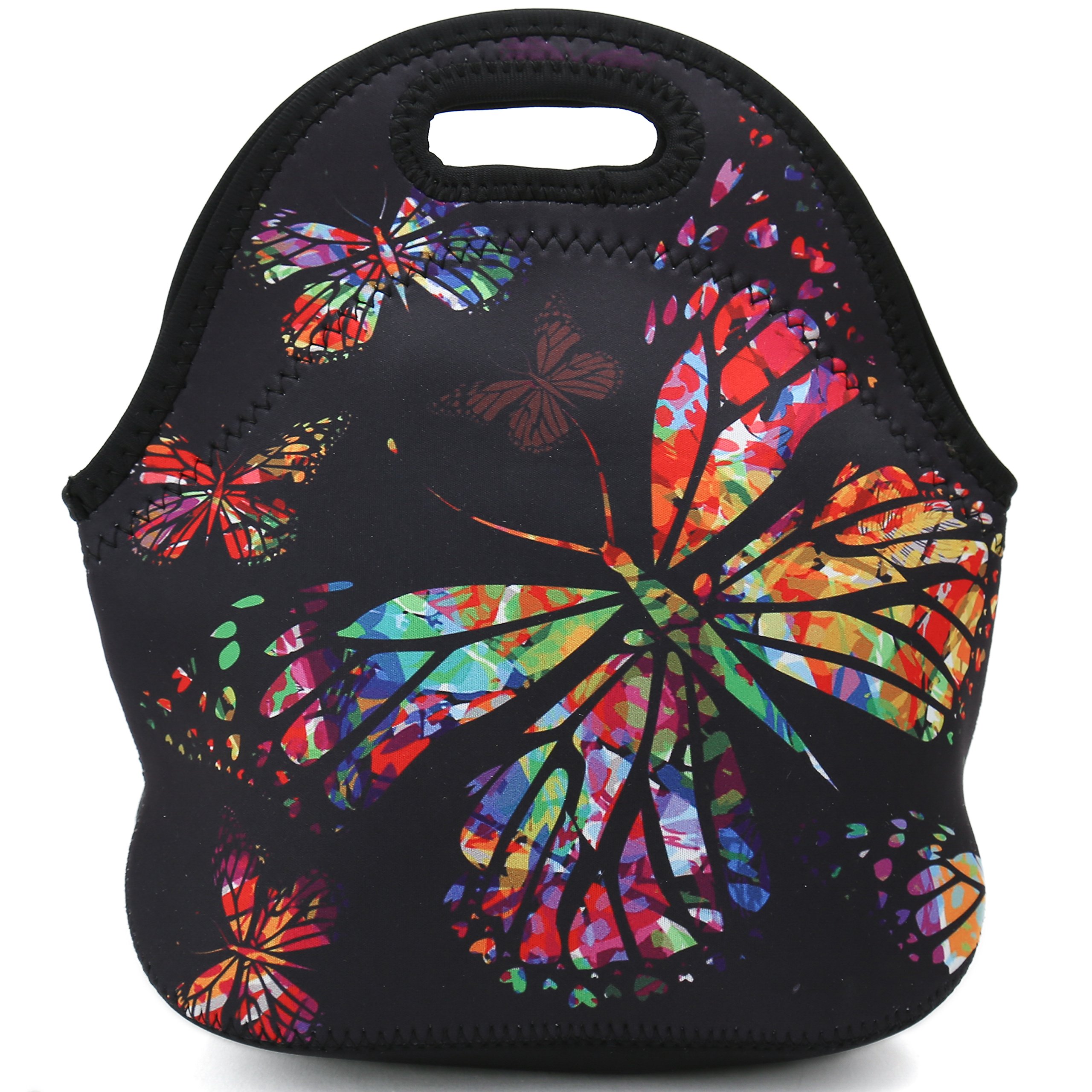 Neoprene Reusable Insulated Lunch Bag School Office Outdoor Thermal Carrying Gourmet Lunchbox Lunch Tote Container Tote Cooler Warm Pouch For Adults,Men,Women,Kids,Girls,Boys (Colorful Butterfly)