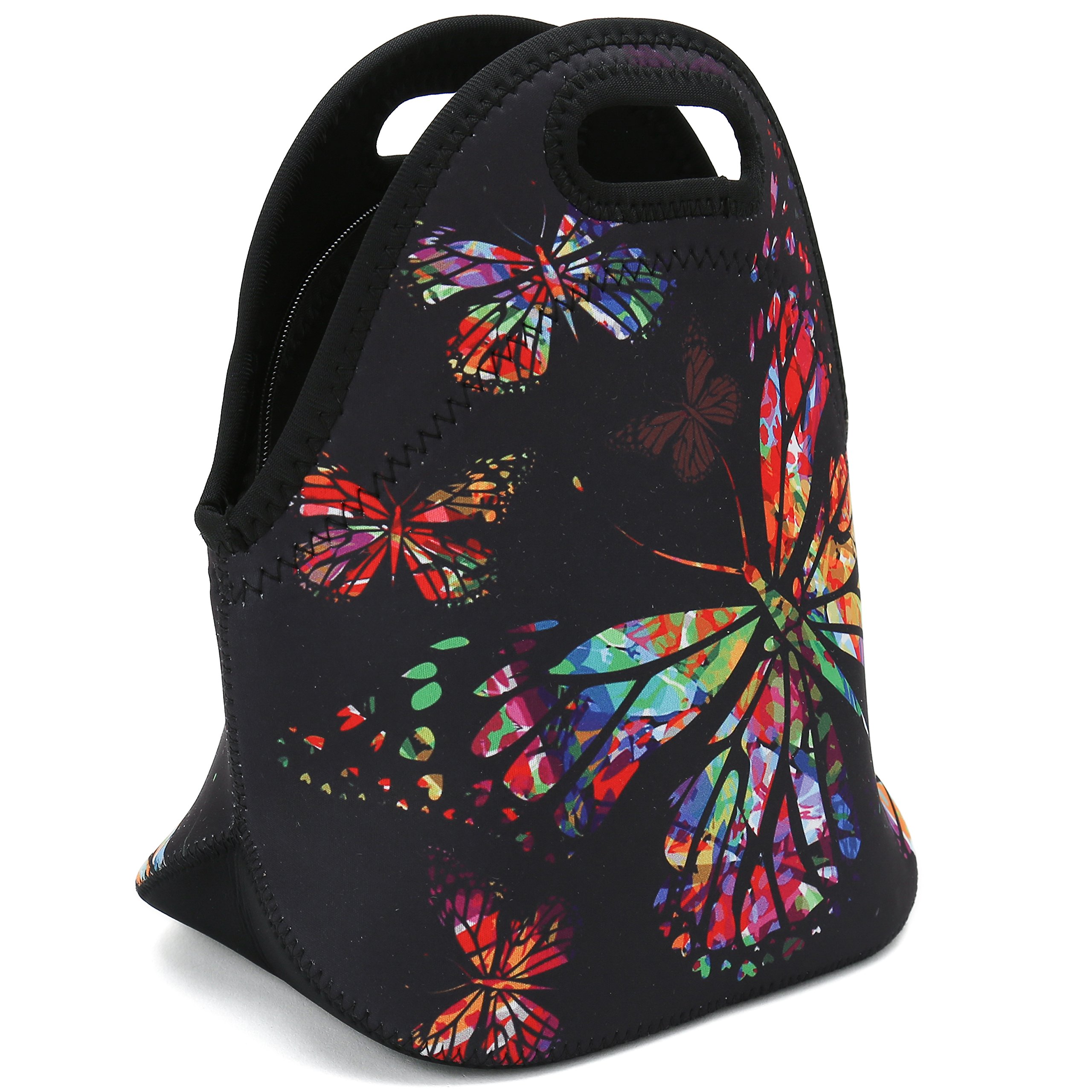 Neoprene Reusable Insulated Lunch Bag School Office Outdoor Thermal Carrying Gourmet Lunchbox Lunch Tote Container Tote Cooler Warm Pouch For Adults,Men,Women,Kids,Girls,Boys (Colorful Butterfly)