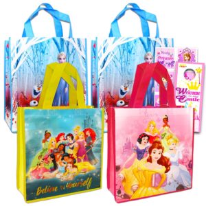 disney princess tote bag set for kids, adults ~ 5 pc bundle with 4 reusable grocery bags, disney princess stickers, and more | princess party supplies and favors
