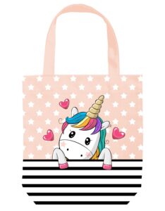 curryferry pink unicorn canvas tote bag for women - large, reusable, foldable unicorn gift bag for birthday, mothers day - unicorn gifts for adults - teacher, book tote bag for women (pink unicorn)