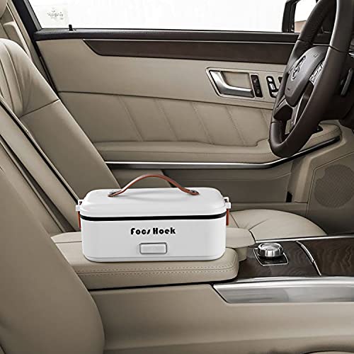 Focs Hoek Electric Lunch Box, 2-In-1 Portable Food Warmer Lunch Box for Car & Home 110V & 12V 80W Suitable for Cars, Homes, Work, Food-Grade Ceramic Coated Containers SS Fork & Spoon(White)