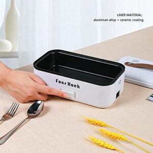 Focs Hoek Electric Lunch Box, 2-In-1 Portable Food Warmer Lunch Box for Car & Home 110V & 12V 80W Suitable for Cars, Homes, Work, Food-Grade Ceramic Coated Containers SS Fork & Spoon(White)