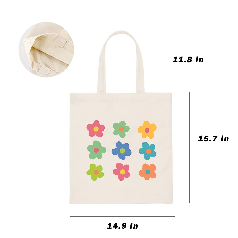 Haukea Canvas Tote Bag for Women Aesthetic Cute Flower Tote Bags Book Tote Beach Bags Reusable Grocery Bags