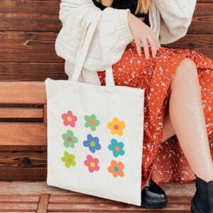 Haukea Canvas Tote Bag for Women Aesthetic Cute Flower Tote Bags Book Tote Beach Bags Reusable Grocery Bags