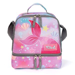 tilami lunch bags insulated adjustable strap zipper, water-resistant cooler bags, bento bags for kids toddlers, pink tail