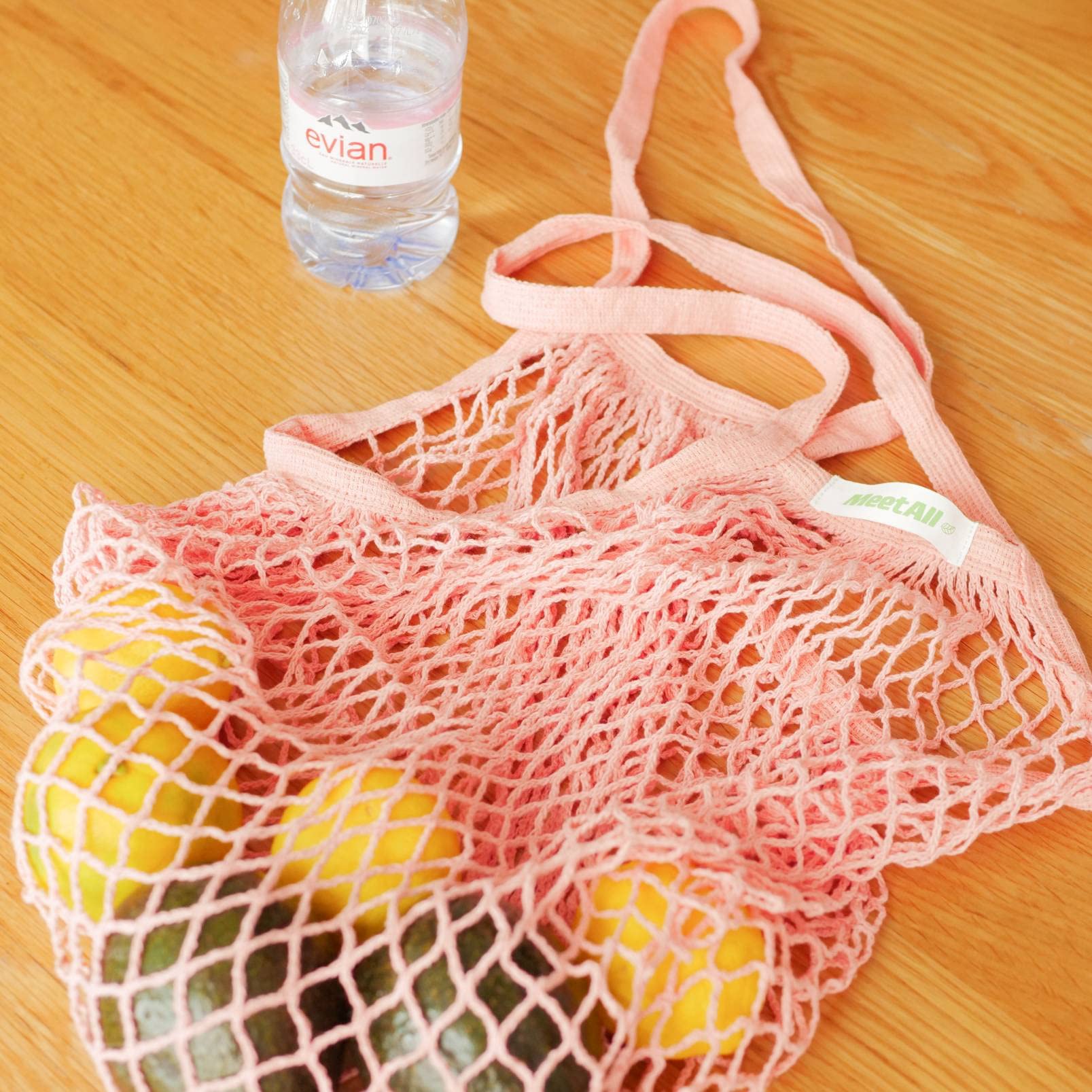 meetall Mesh Grocery Bags, Reusable Tote Bags with Sturdy Handle, Washable, Eco Friendly, Cotton String Net, for Shopping and Storage Fruit Vegetable (5 Pack, One Size, Off White/Pink/Blue/Red/Black)