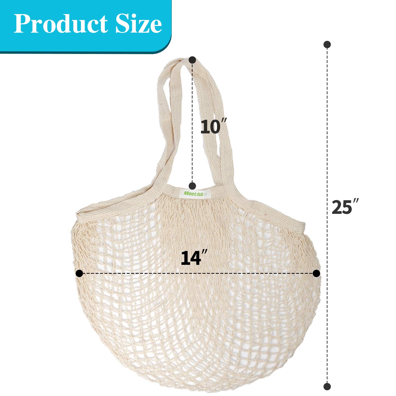 meetall Mesh Grocery Bags, Reusable Tote Bags with Sturdy Handle, Washable, Eco Friendly, Cotton String Net, for Shopping and Storage Fruit Vegetable (5 Pack, One Size, Off White/Pink/Blue/Red/Black)