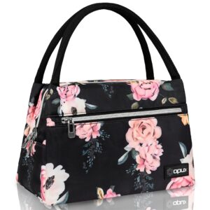 opux lunch box for women, insulated lunch bag girls school kids teens, cute small soft cooler tote for women adult work office, reusable medium lunch purse pail, floral rose