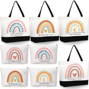 kajaia teacher appreciation gifts rainbow canvas tote bags and cosmetic bag for teacher coworker nurse(rainbow)