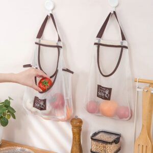 3PACK Mesh Reusable Bag Mesh Bags Hanging Storage Onion Holder Portable Washable Cotton Mesh String Organic Organizer|Mesh produce bags|Eco friendly Over the Door Pantry Organizer (3PACK-Beige)