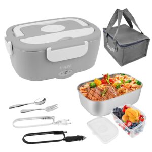 eraylife electric lunch box food heater 75w, heated lunch box for adults 12v/24v/110v for car truck work, upgraded leak proof portable food warmer heating lunch box 1.5l stainless steel container