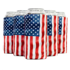 qualityperfection can cooler sleeves, 16 oz neoprene blank beer coolers (pack of 6) thick fabric tall beer collapsible drink coolies, thermocoolers 16 ounce tall boy (flag on the wind)