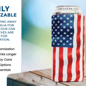 QualityPerfection Can Cooler Sleeves, 16 oz Neoprene Blank Beer Coolers (Pack of 6) Thick Fabric Tall Beer Collapsible Drink Coolies, Thermocoolers 16 ounce Tall Boy (Flag on the wind)