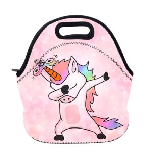 aotigo dab unicorn dabbing dance neoprene lunch bag insulated lunch box waterproof lunch tote bag with zipper for women kids boys girls and men