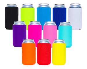 12 pack neoprene can cooler sleeves for standard size soda and beer cans - perfect for htv, sublimation - blank can coolies – anti-slip & easily identify your can – fits 12oz & 16oz cans - multi-color