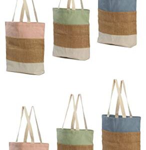 Earthwise Reusable Grocery Bags Color Cotton Canvas Blank Shopping Totes Sturdy 14.5" W x 15" H x 3" D (Pack of 6)