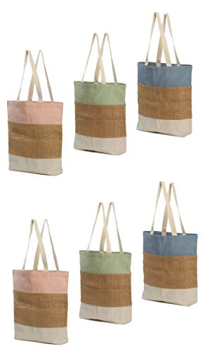 Earthwise Reusable Grocery Bags Color Cotton Canvas Blank Shopping Totes Sturdy 14.5" W x 15" H x 3" D (Pack of 6)