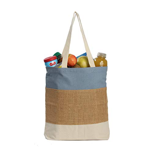 Earthwise Reusable Grocery Bags Color Cotton Canvas Blank Shopping Totes Sturdy 14.5" W x 15" H x 3" D (Pack of 6)