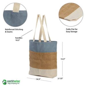 Earthwise Reusable Grocery Bags Color Cotton Canvas Blank Shopping Totes Sturdy 14.5" W x 15" H x 3" D (Pack of 6)