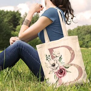 Floral Initial Canvas Bags for Women - Initial Tote Wedding Bag for Bridal Shower - Bachelorette Party Gift for Bridesmaid (Initial #A)