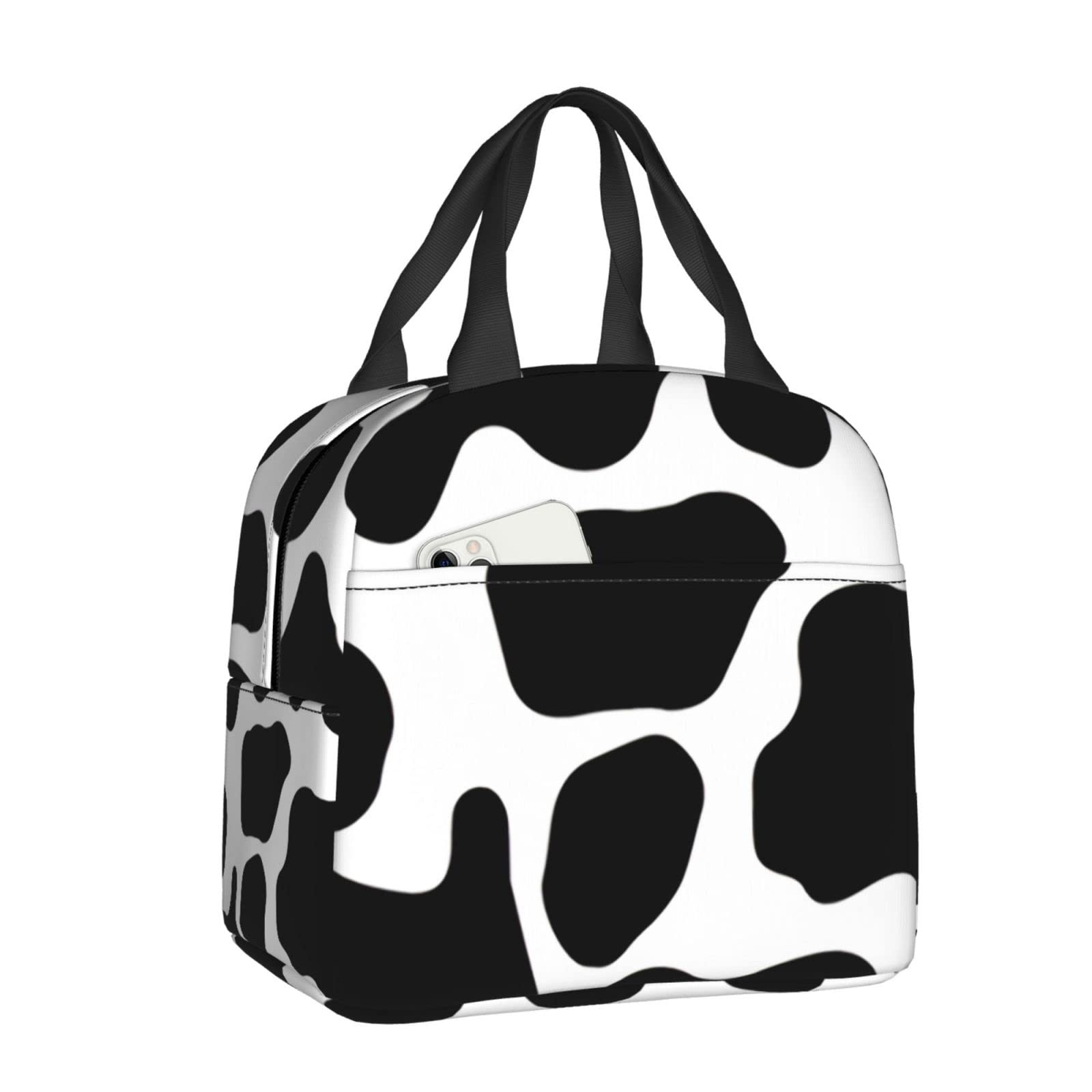 Black And White Cow Print Bags Reusable Snack Bag Food Container For Boys Girls Men Women School Work Travel Picnic Waterproof Outdoors Game Handbags For Adults