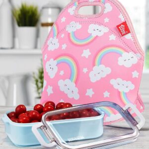 yookee home Lunch Bag Kids Small Lunch Bag Girls Thermal Lunch Box Insulated Lunch Tote Bags Reusable Washable Neoprene Lunch Bags for Girl Preppy Lunchbox Lightweight Meal Prep Bags for School