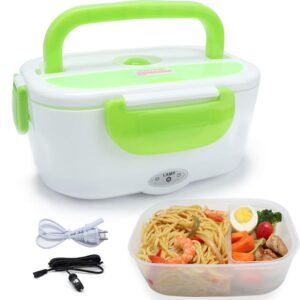 vech electric lunch box, portable food heater car and home dual use with bpa free pp plastic container food grade material 110v&12v40w, food warmer heater 1.5l, spoon and 2 compartments included …