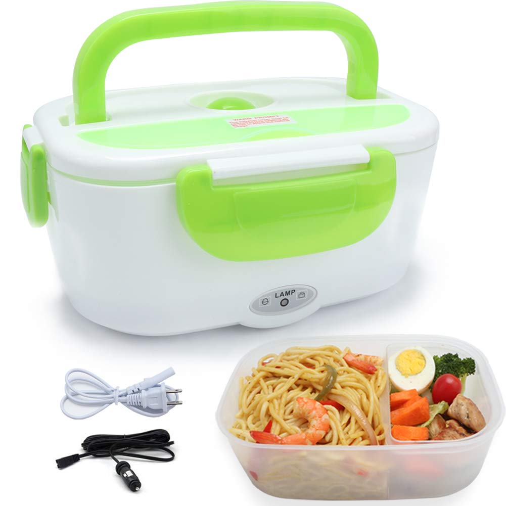 Vech Electric Lunch Box, Portable Food Heater Car and Home Dual Use with BPA Free PP Plastic Container Food Grade Material 110V&12V40W, Food Warmer Heater 1.5L, Spoon and 2 Compartments Included …