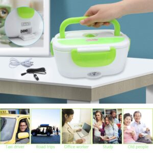 Vech Electric Lunch Box, Portable Food Heater Car and Home Dual Use with BPA Free PP Plastic Container Food Grade Material 110V&12V40W, Food Warmer Heater 1.5L, Spoon and 2 Compartments Included …