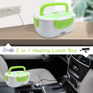 Vech Electric Lunch Box, Portable Food Heater Car and Home Dual Use with BPA Free PP Plastic Container Food Grade Material 110V&12V40W, Food Warmer Heater 1.5L, Spoon and 2 Compartments Included …