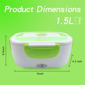 Vech Electric Lunch Box, Portable Food Heater Car and Home Dual Use with BPA Free PP Plastic Container Food Grade Material 110V&12V40W, Food Warmer Heater 1.5L, Spoon and 2 Compartments Included …