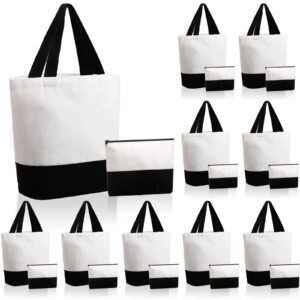 leifide 20 pieces canvas tote bag and makeup bag set canvas beach bag with handle canvas bag for women mother bridesmaids (black and white)
