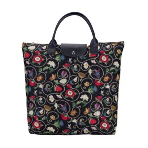 signare tapestry foldable tote bag reusable shopping bag grocery bag with jacobean dream design (fdaw-jacob)
