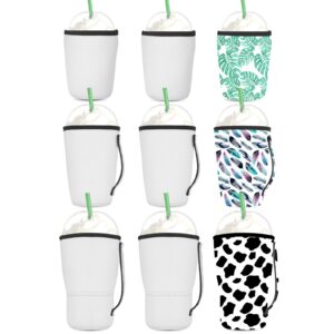 offnova 9 pack sublimation blank coffee sleeve, reusable 3-size neoprene sleeves with handle, 16-32oz cover for starbucks coffee, mcdonalds, dunkin donuts, more