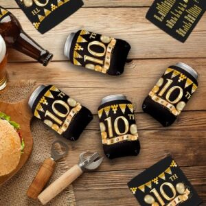 10th Birthday Can Cooler Sleeves Pack of 12, 10th Anniversary Decorations, 2013 Sign Back in 2013 old time information, Black and Gold 10th Birthday Cup Coolers