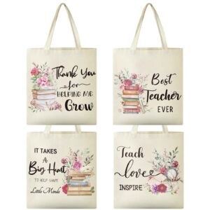 4 pcs teacher tote bag appreciation reusable canvas thanks gifts for women with interior pocket for friend coworker