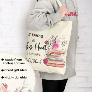 4 Pcs Teacher Tote Bag Appreciation Reusable Canvas thanks Gifts for Women with Interior Pocket for Friend Coworker