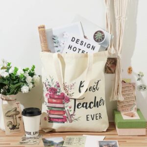 4 Pcs Teacher Tote Bag Appreciation Reusable Canvas thanks Gifts for Women with Interior Pocket for Friend Coworker