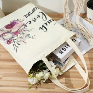 4 Pcs Teacher Tote Bag Appreciation Reusable Canvas thanks Gifts for Women with Interior Pocket for Friend Coworker