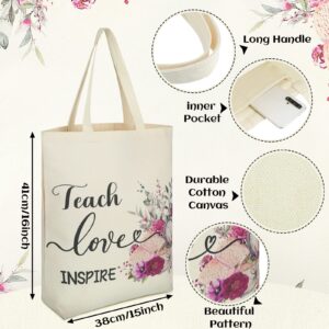 4 Pcs Teacher Tote Bag Appreciation Reusable Canvas thanks Gifts for Women with Interior Pocket for Friend Coworker