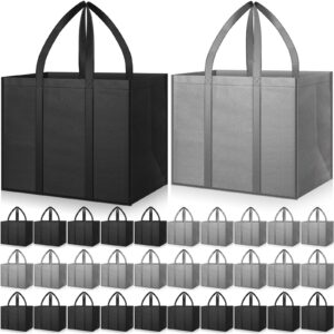 hillban 30 pack reusable grocery bags bulk shopping tote bags large washable foldable heavy duty totes storage bag (black, gray)
