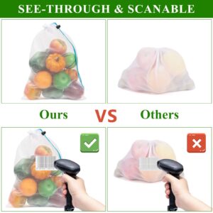 JSVSLTD Set of 12 Reusable Mesh Produce Bags - Washable Produce Bags - 12 Green Medium (12"x14") See-through Mesh Produce Bags for Storage Fruit, Vegetable, Toy