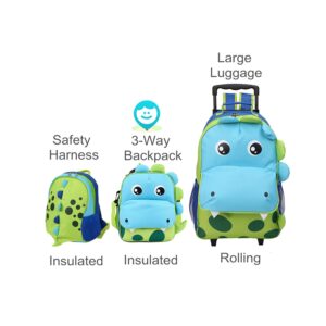 yodo 3-Way Convertible Playful Insulated Kids Lunch Boxes Carry Bag/Preschool Toddler Backpack for Boys Girls, with Quick Access front Pouch for Snacks, Dinosaur