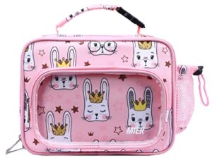 mier lunch bags for kids boys girls toddlers cute insulated lunch box tote school lunchbox kit with external water bottle holder/clear zipper pocket (light pink-rabbit)