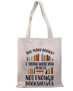 bdpwss book lover tote bag for women bookworm librarian gift book club reading lover reusable shoulder bag funny library gift (too many books tg)