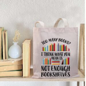 BDPWSS Book Lover Tote Bag For Women Bookworm Librarian Gift Book Club Reading Lover Reusable Shoulder Bag Funny Library Gift (Too many books TG)