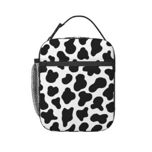 insulated lunch box for men and women, portable and reusable lunch bag for office work and picnic, cow print