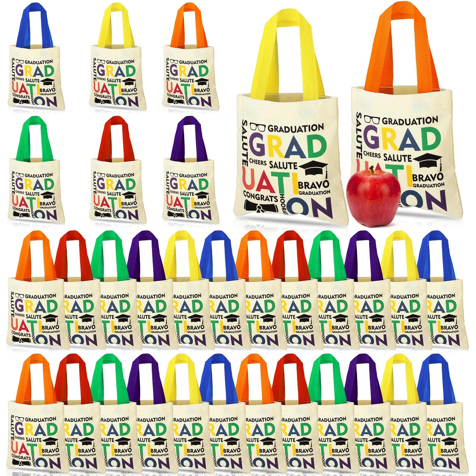 24 Pieces Mini Graduation Totes for Kids Bulk Graduation Canvas Tote Bags Mini Cheers to the Grad Canvas Tote Bags Novelty Totes Graduation Bags for Kindergarten Preschool Graduation Party Favor