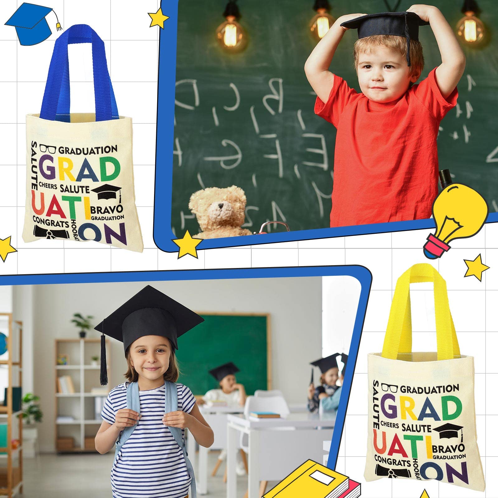 24 Pieces Mini Graduation Totes for Kids Bulk Graduation Canvas Tote Bags Mini Cheers to the Grad Canvas Tote Bags Novelty Totes Graduation Bags for Kindergarten Preschool Graduation Party Favor