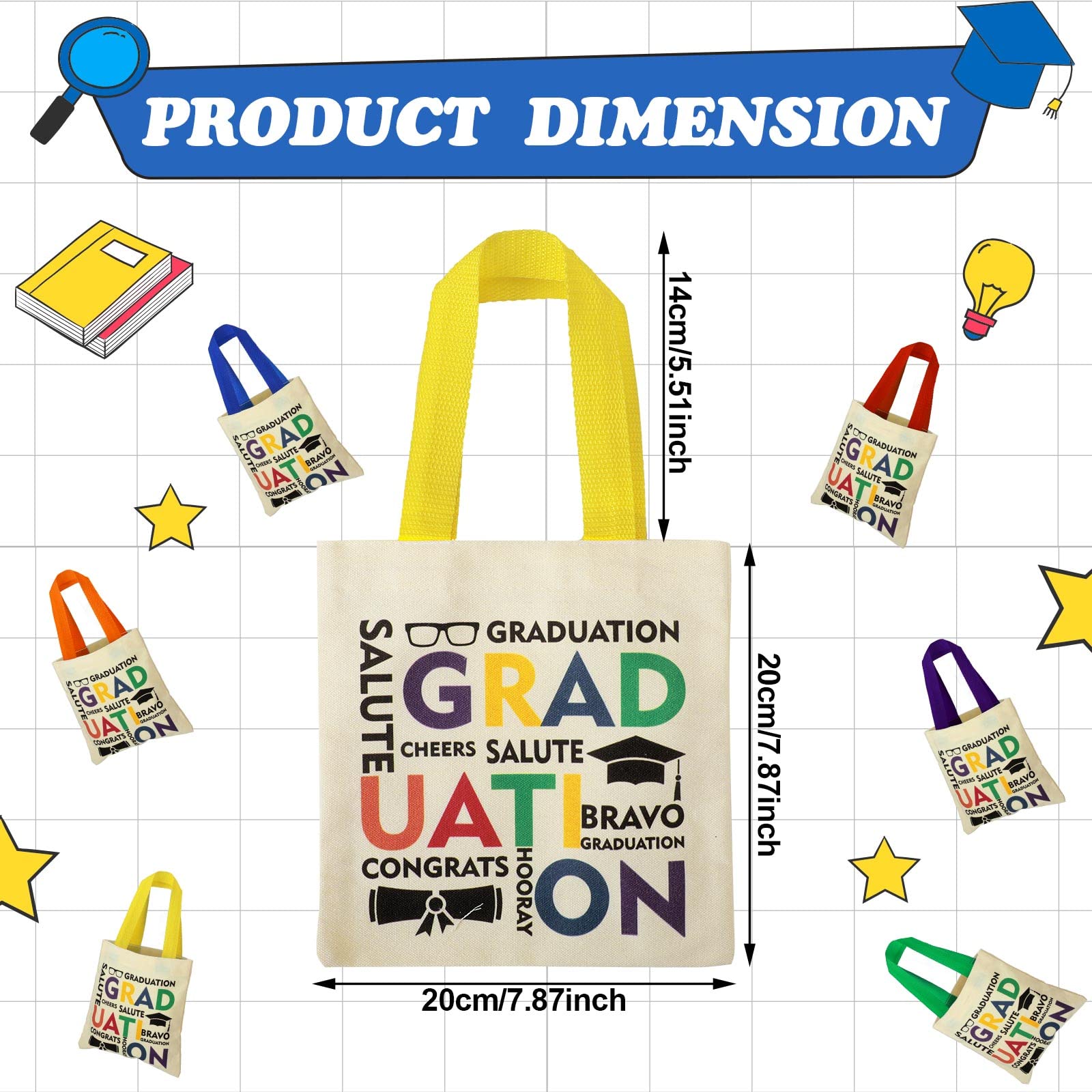 24 Pieces Mini Graduation Totes for Kids Bulk Graduation Canvas Tote Bags Mini Cheers to the Grad Canvas Tote Bags Novelty Totes Graduation Bags for Kindergarten Preschool Graduation Party Favor